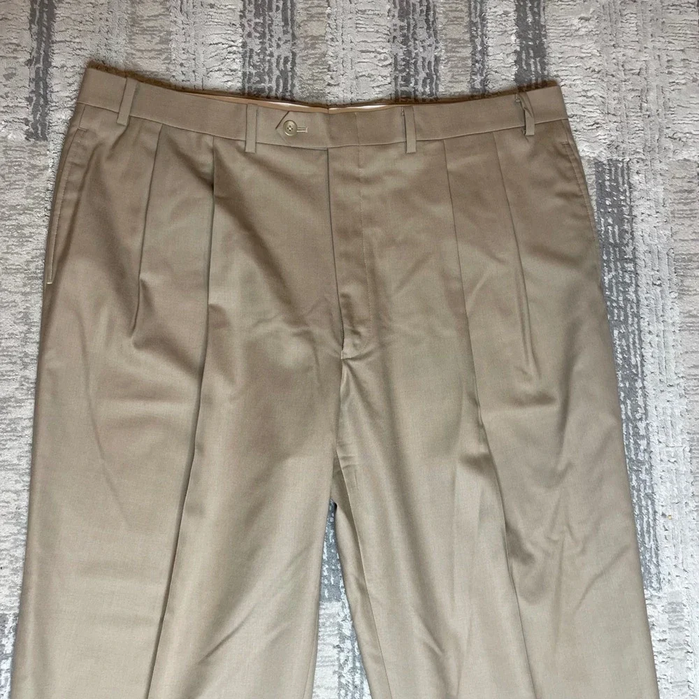 Lauren Ralph Lauren Mens 42x32 Wool Pleated Cuffed Dress Pants Tan Total Comfort